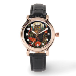 Reloj De Pulsera Owl at Night with a Full Moon