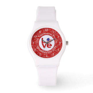 Reloj De Pulsera Pabellón cardíaco de EE.UU., muñeca roja de amor
