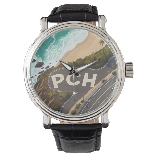 Reloj De Pulsera Pacific Coast Highway Aerial Travel Art (Anverso)