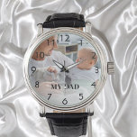 Reloj De Pulsera padre de la foto del personalizado<br><div class="desc">Plantilla para tu propia foto del mejor padre del mundo. Números negros. Texto: Mi padre. Con una superposición de fotos en blanco.</div>
