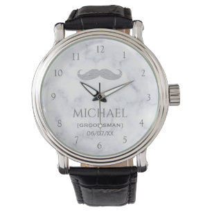 Reloj De Pulsera Padrino de boda personalizado en mármol blanco