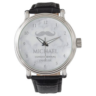 Reloj De Pulsera Padrino de boda personalizado en mármol blanco