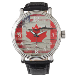 Reloj De Pulsera Paint Crackle Bandera norteamericana canadiense