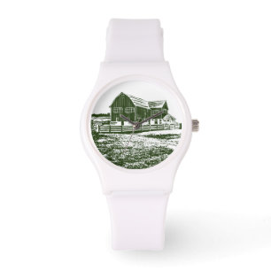 Reloj De Pulsera Paisaje campestre estilo madera casa de campo