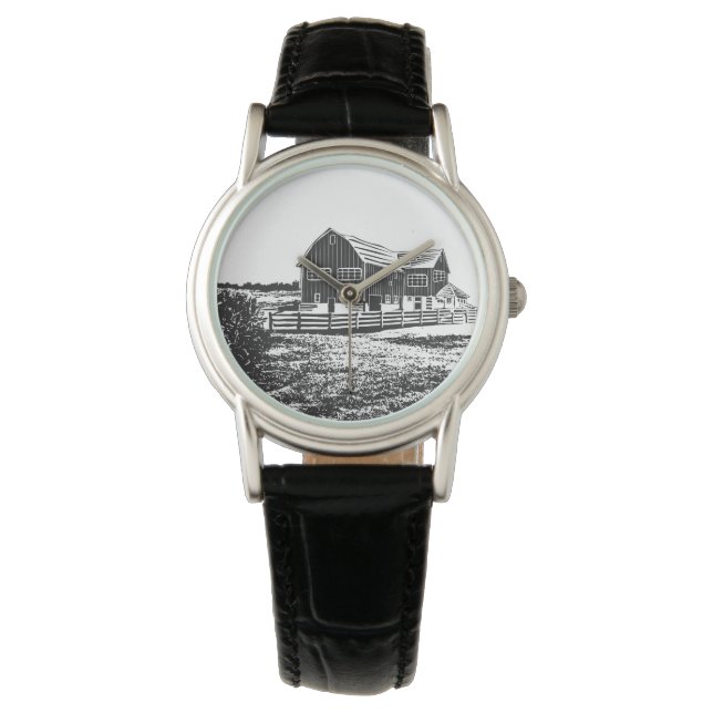 Reloj De Pulsera Paisaje campestre estilo madera casa de campo (Anverso)