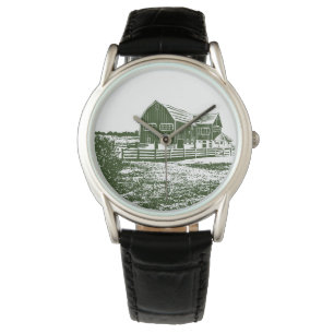 Reloj De Pulsera Paisaje campestre estilo madera casa de campo