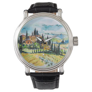 Reloj De Pulsera Paisaje con los árboles de la ciudad y de ciprés
