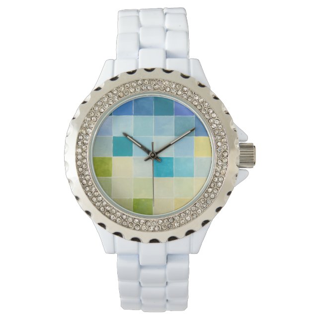 Reloj De Pulsera Paisaje con plazas Pixilares Multicolores (Anverso)