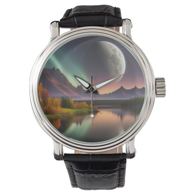 Reloj De Pulsera Paisaje de la Luna sobre la montaña (Anverso)