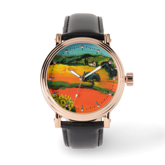 RELOJ DE PULSERA PAISAJE DE TOSCANA CON SIMPATIZANTES (Anverso)
