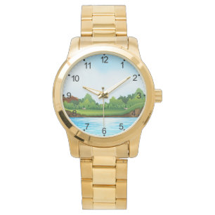 Reloj De Pulsera Paisaje del cielo azul de la hierba verde-10826