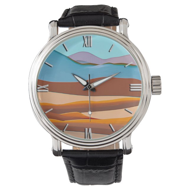 Reloj De Pulsera Paisaje del desierto en Naranja de óxido y Aqua (Anverso)