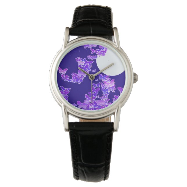 Reloj De Pulsera Paisaje lunar con mariposas - lila, azul oscuro (Anverso)