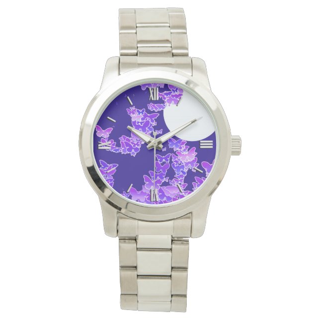 Reloj De Pulsera Paisaje lunar con mariposas - lila, azul oscuro (Anverso)