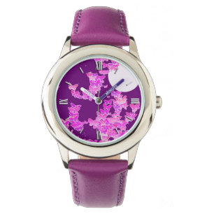 Reloj De Pulsera Paisaje lunar con mariposas - orquídea, amatista