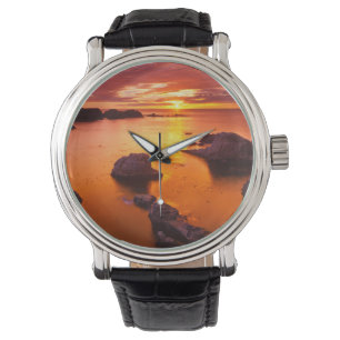 Reloj De Pulsera Paisaje marino naranja, puesta de sol, California