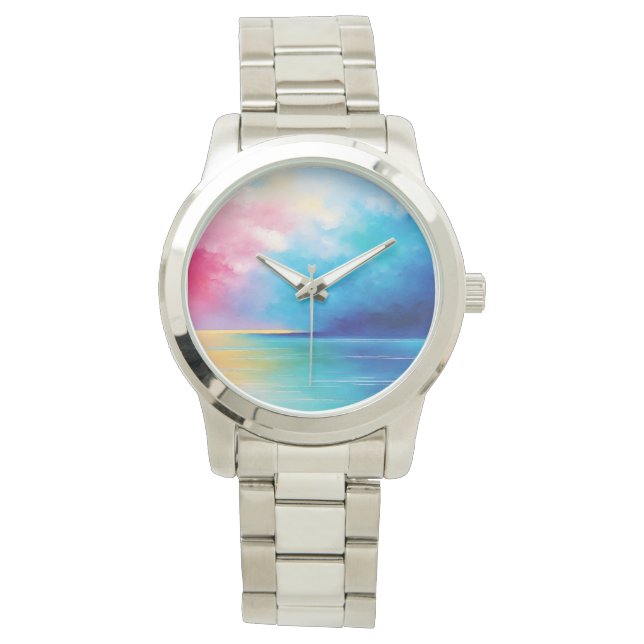 Reloj De Pulsera Paisaje marino "Tarfarran" rosa y azul (Anverso)
