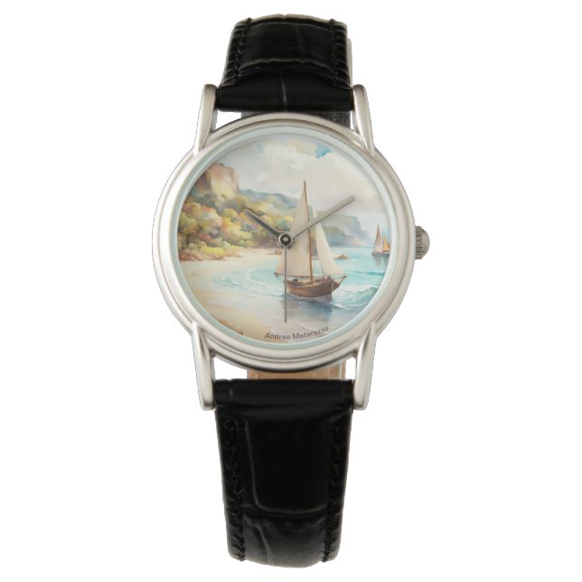 Reloj De Pulsera Paisaje marítimo y velero (Anverso)
