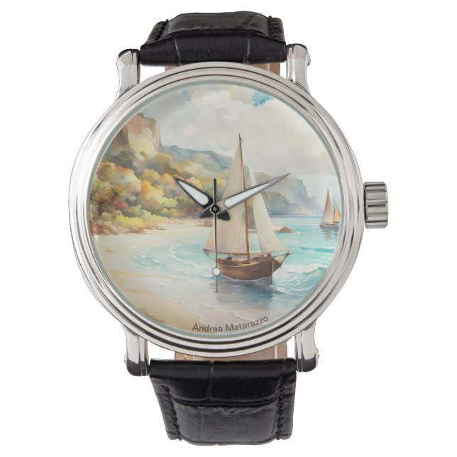 Reloj De Pulsera Paisaje marítimo y velero (Anverso)