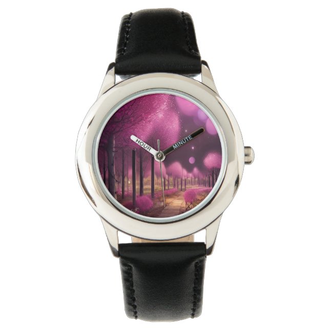 Reloj De Pulsera Paisaje nocturno rosado de ensueño (Anverso)