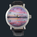 Reloj De Pulsera Paisaje rosa escénico<br><div class="desc">Hermosa puesta de sol rosa sobre un tranquilo lago con una hilera de árboles al fondo. Una mezcla y mezcla de nubes coloridas con tonos rosas,  azules,  morados y amarillos. Iluminación impresionante y húmeda,  sombras y reflexiones.</div>