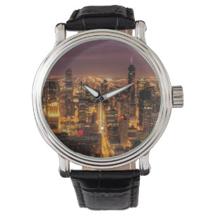 Reloj De Pulsera Paisaje urbano de la noche de Chicago