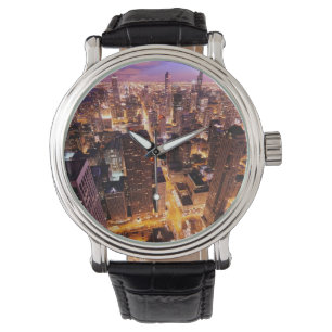 Reloj De Pulsera Paisaje urbano en la noche de Chicago