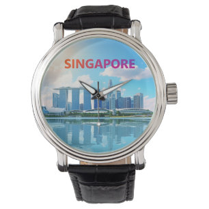 Reloj De Pulsera Paisaje urbano retro de la ciudad de Singapur