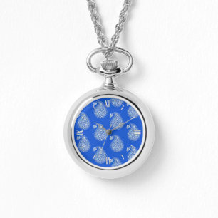 Reloj De Pulsera Paisley de tejas persas - blanco sobre azul