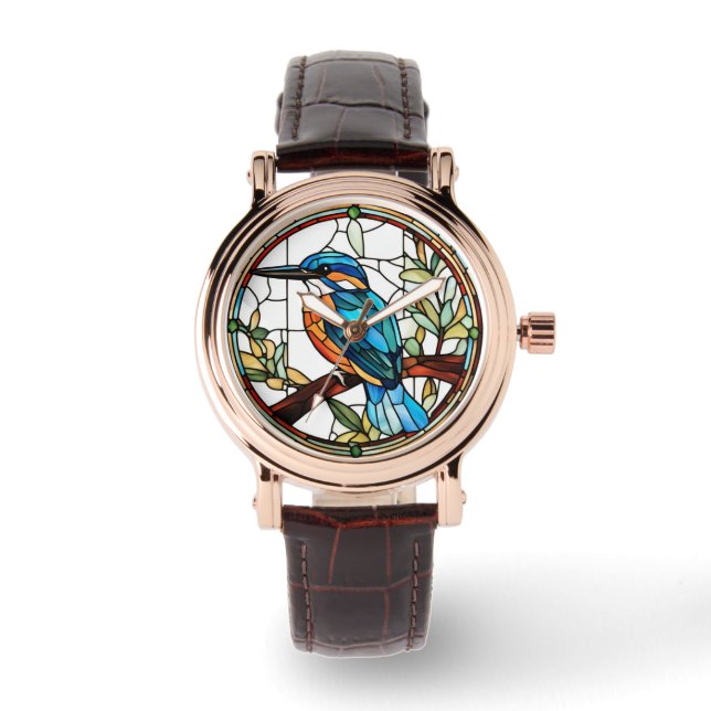 Reloj De Pulsera Pájaro azul Naranja de vidrio templado Kingfisher (Anverso)