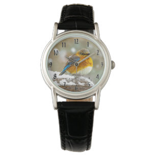 Reloj De Pulsera Pájaro azul oriental en nieve - Fotografía origina