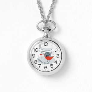 Reloj De Pulsera Pájaro bullfinch de invierno y bayas rojas