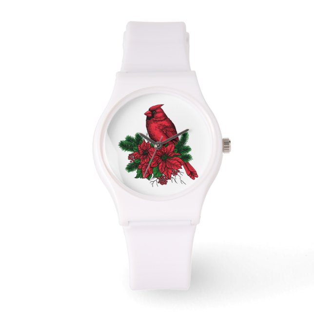 Reloj De Pulsera Pájaro cardinal, ilustracion Navidad (Anverso)