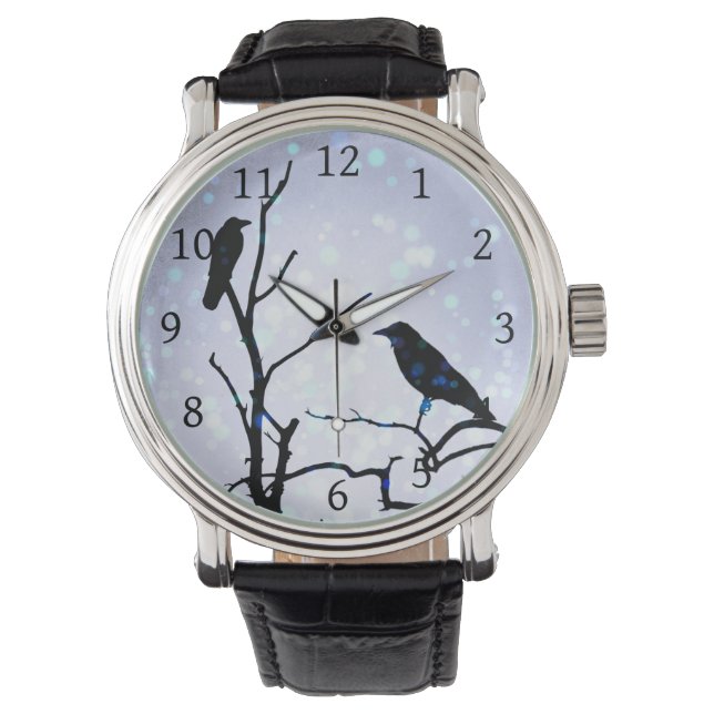 Reloj De Pulsera Pájaro de cuervo sobre pájaro de árbol 94 púrpura (Anverso)