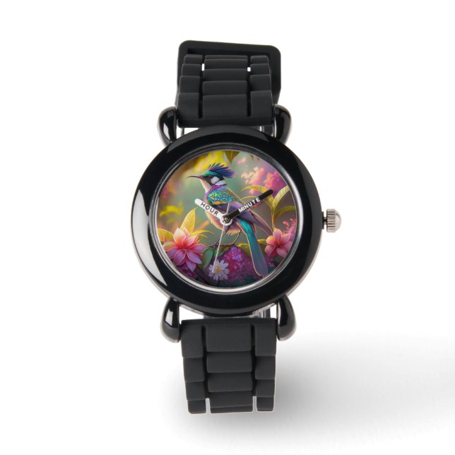 Reloj De Pulsera Pájaro de Fantasía Ave Araña Alucinada Creste Azul (Anverso)