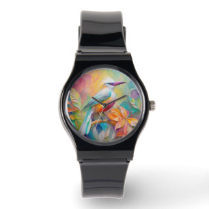 Reloj De Pulsera Pájaro de Fantasía de Pechuga Roja con Billar Rosa