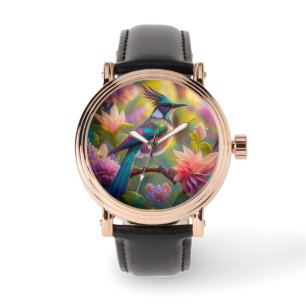 Reloj De Pulsera Pájaro de Jay Fantasy con cabeza verde