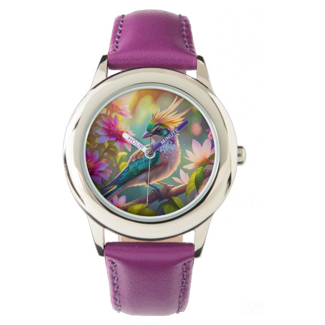 Reloj De Pulsera Pájaro de la Fantasía de la Finca Verde de la Cres (Anverso)