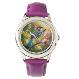 Reloj De Pulsera Pájaro de la Fantasía Verde azulada con Cabecera V