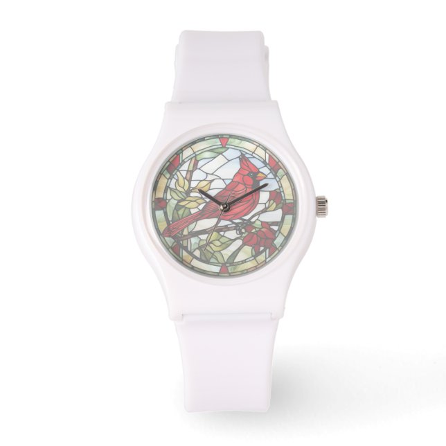 Reloj De Pulsera Pájaro de Woodland del Cardenal Rojo de Vidrio Man (Anverso)