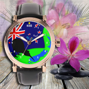 Reloj De Pulsera Pájaro del "kiwi real" y mapa de Nueva Zelanda -