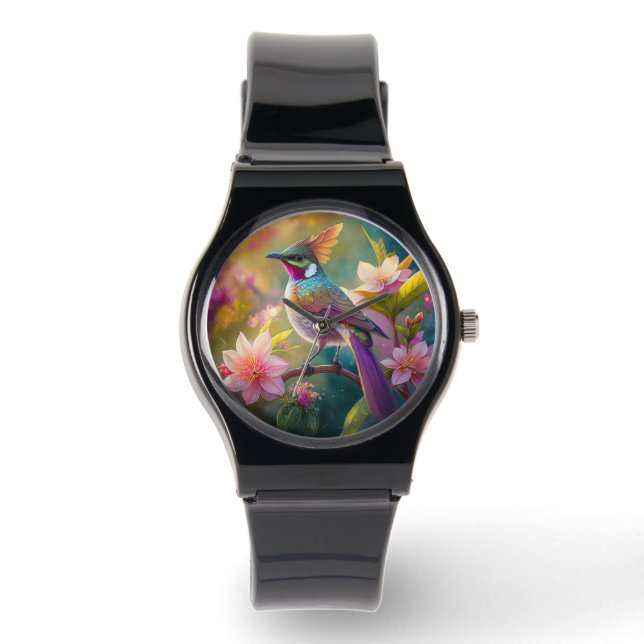 Reloj De Pulsera Pájaro Fantasía Jay Arcoíris de Cresta Naranja (Anverso)