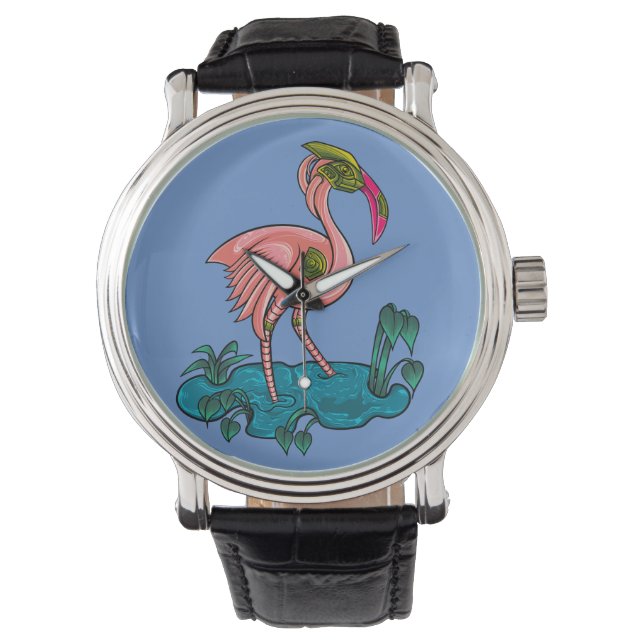 Reloj De Pulsera Pájaro mecánico, flamingo rosado Mecha Robot (Anverso)