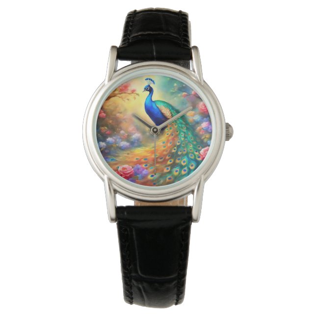 Reloj De Pulsera Pájaro pavo 100 con flores (Anverso)