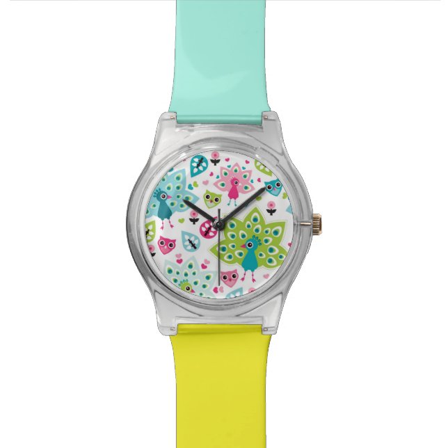 Reloj De Pulsera pájaro y búho del pavo real (De cerca)