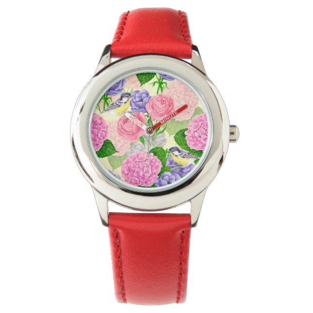 Reloj De Pulsera Pájaro y flores (Anverso)