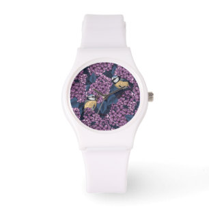 Reloj De Pulsera Pájaros en jardín de lila violeta