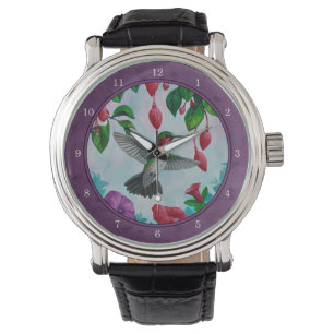 Reloj De Pulsera Pájaros Hummingbirds and Flowers Purple