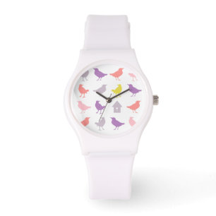 Reloj De Pulsera Pájaros Pastel rosa y Púrpura con Aves