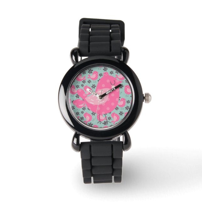 Reloj De Pulsera Pájaros y flores de polka (Anverso)